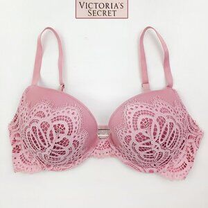 Victoria's Secret 34D Bra Dream Angels Push Up Lace Underwire Lingerie Rose Pink